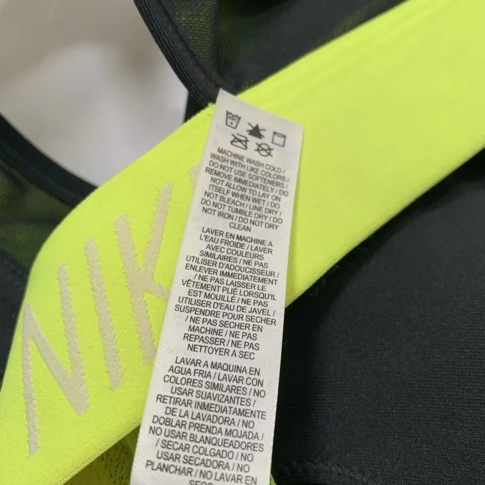 NIKE Sports Bra Small Black Neon Yellow with Padding